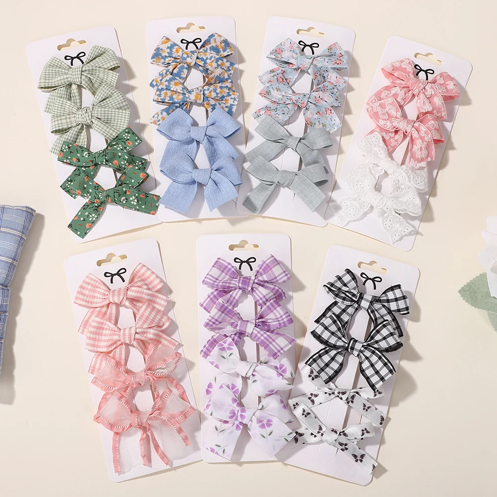 

4Pcs/Set Sweet Printing Plaid Flowers Lace Bows Hair Clip for Baby Girls Lovely Ins Hairpin Barrette Headwear Hair Accessories