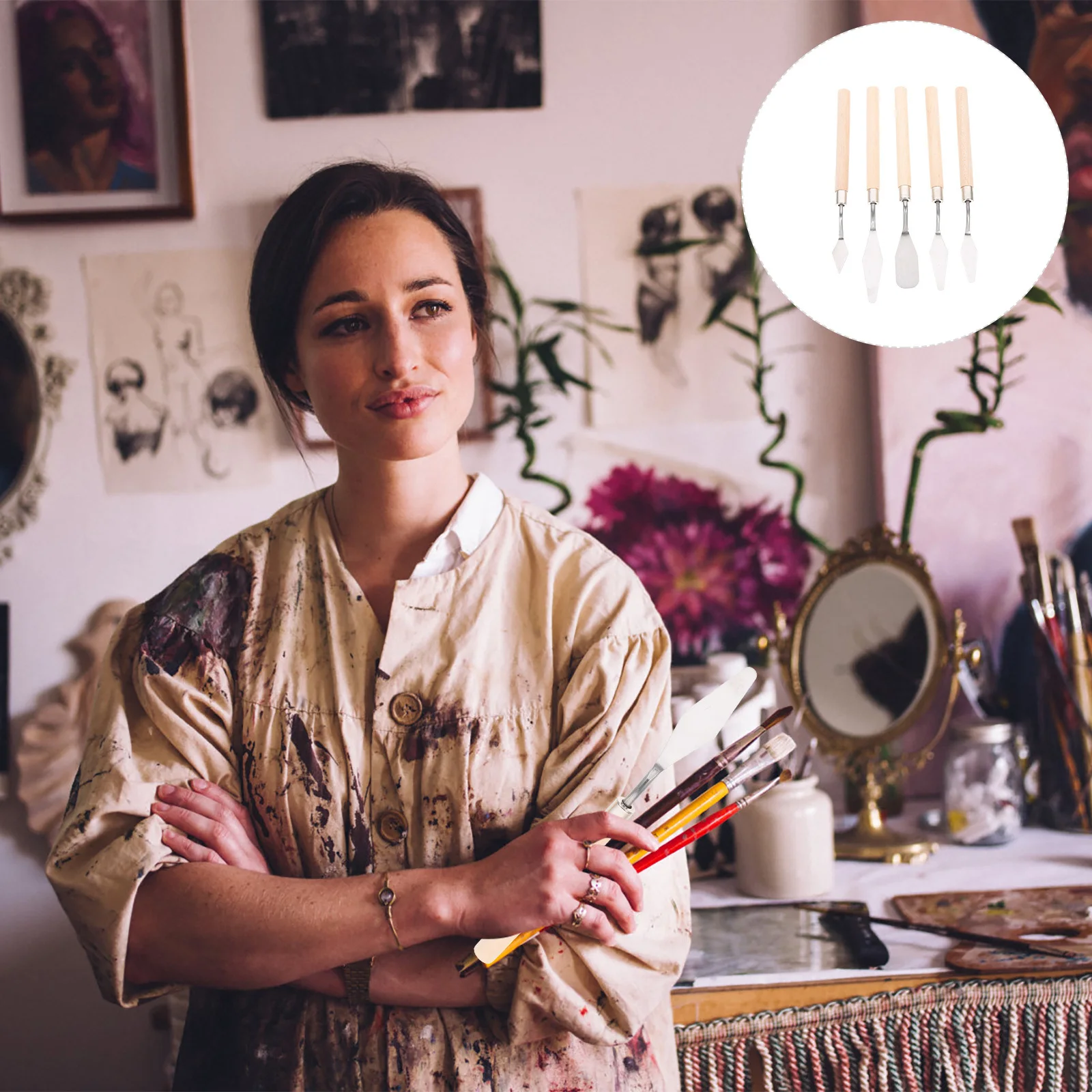 

5Pcs Painting Scrapers Stainless Steel Artist Paint Spatulas for Mixing Clay Pigment Canvas Drawing Painting Tools