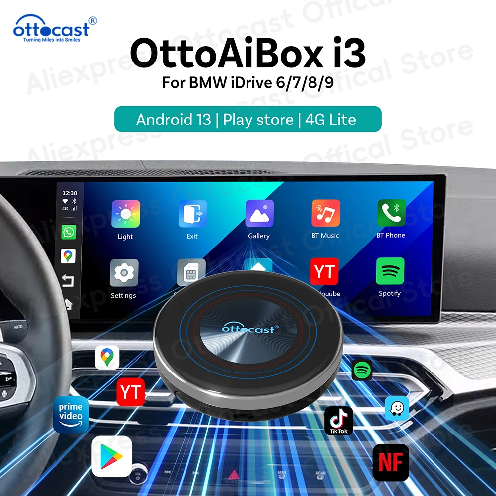 OTTOCAST i3 Android 13 AI Box for BMW iDrive 6 7 8 Wireless CarPlay for Netflix Youtube Tik tok Car Accessories TV Box New 2025