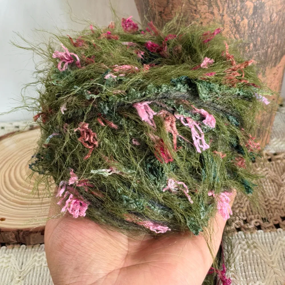 Forest Garden Hand Mixed Thread Retro Green Rose Pink Soft Mist Imitation Mink Fur Yarn Handmade DIY Mixed Thread Atmosphere