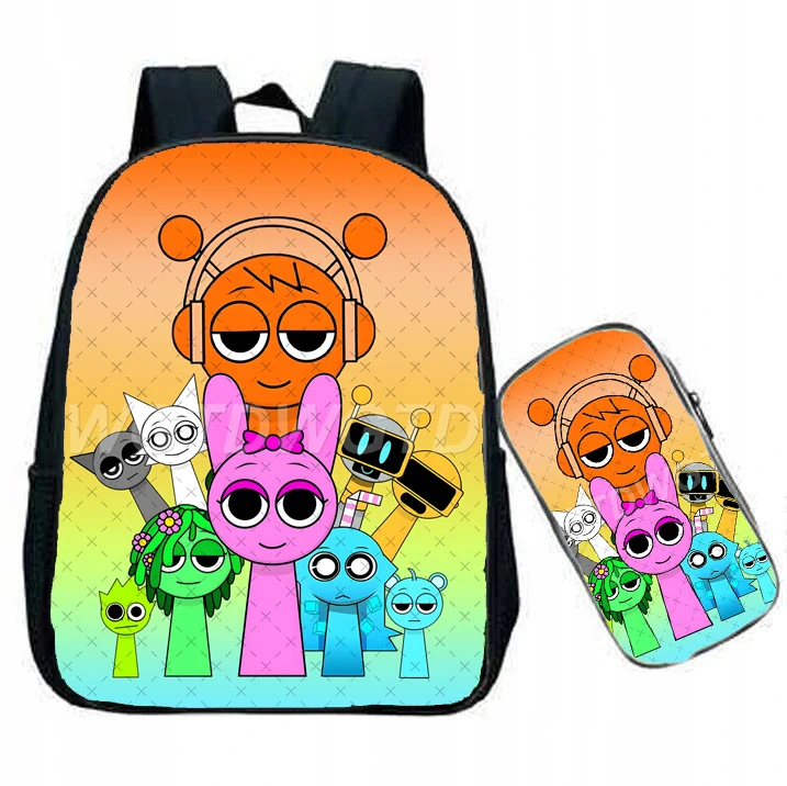 

Student Backpack with Pen Bags Sprunki Incredibox Game Cartoon Multi-function Kids School Bag Sprunki Funny Boys Girls Bookbag