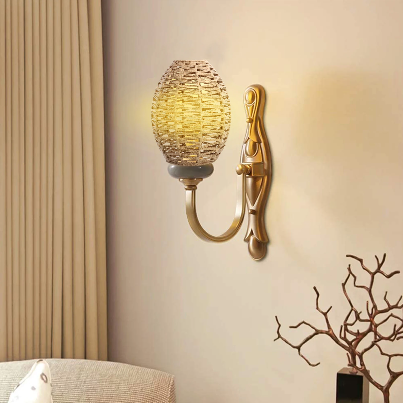 

Woven Lampshade Handmade Paper Rope Pendant Light Shade Hanging Lamp Cover Imitation Hemp Rope Macrame Lantern Bedroom Baby Room