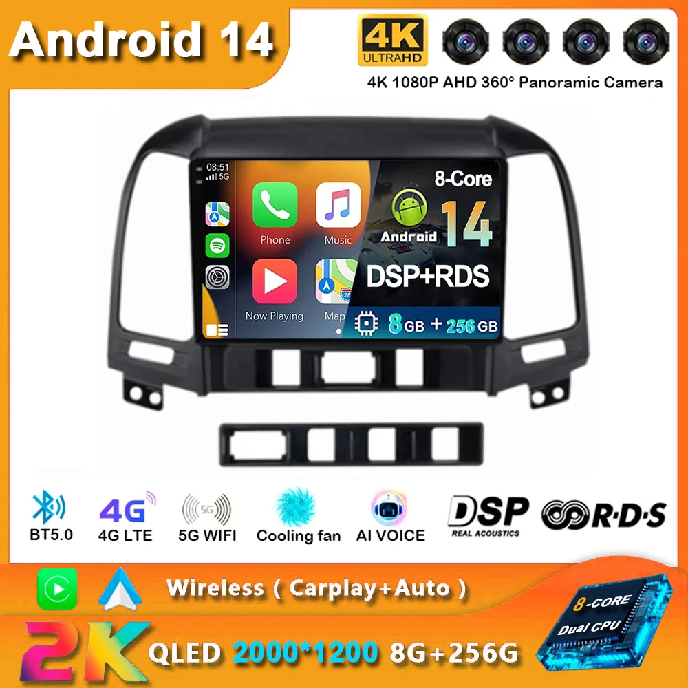 

Android 14 Car Radio For Hyundai Santa Fe 2 2006 - 2012 Navigation GPS Multimedia Video Player Stereo wireless Carplay Wifi+4G