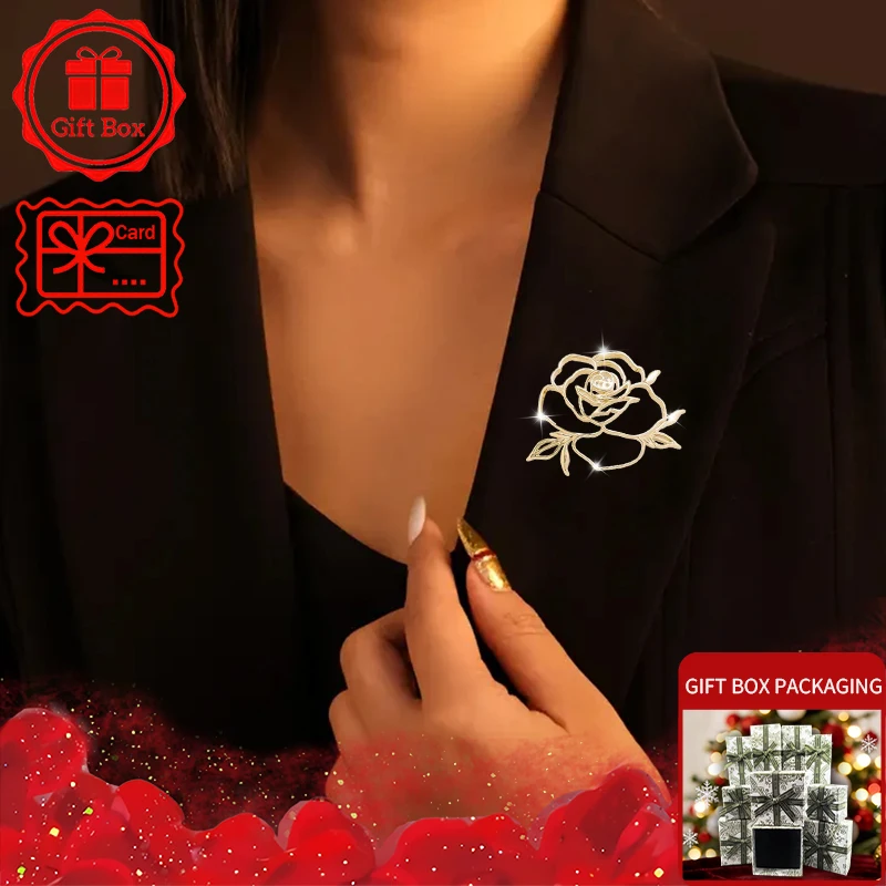 Rose Brooch with Gift Box, 2026 New Style, Elegant and Fashionable. Wearing at Daily and Holidays. Good Gift Choices.
