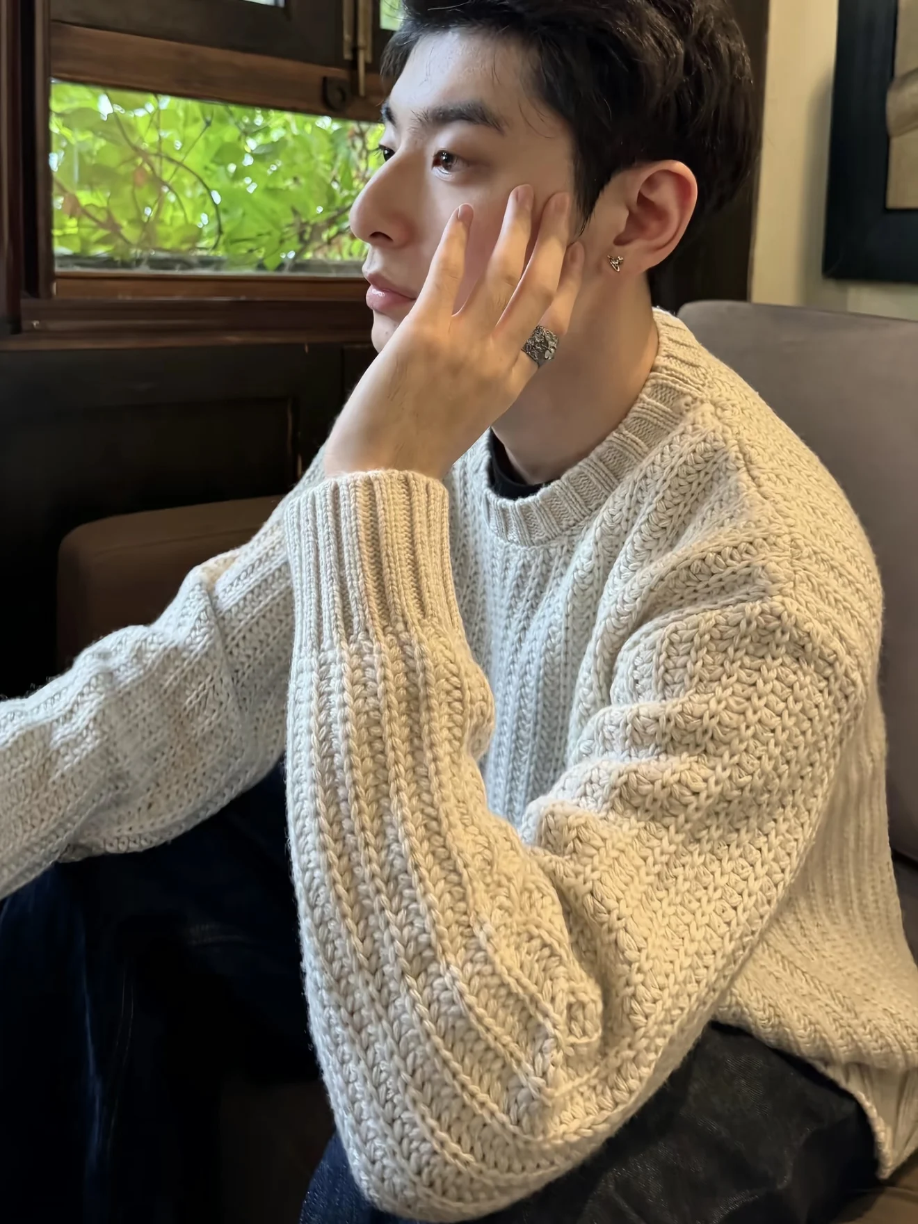 

Мужской вязаный круглый топ в стиле ретро, повседневный универсальный свободный свитер, удобный длинный свек, осенне-зимний теплый свитер