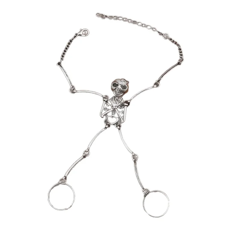 موضة جديدة لعيد الهالوين جمجمة بيع ساخن سوار قوطي داكن خاتم إصبع مجوهرات هيكل عظمي مخصصة للرجال والنساء