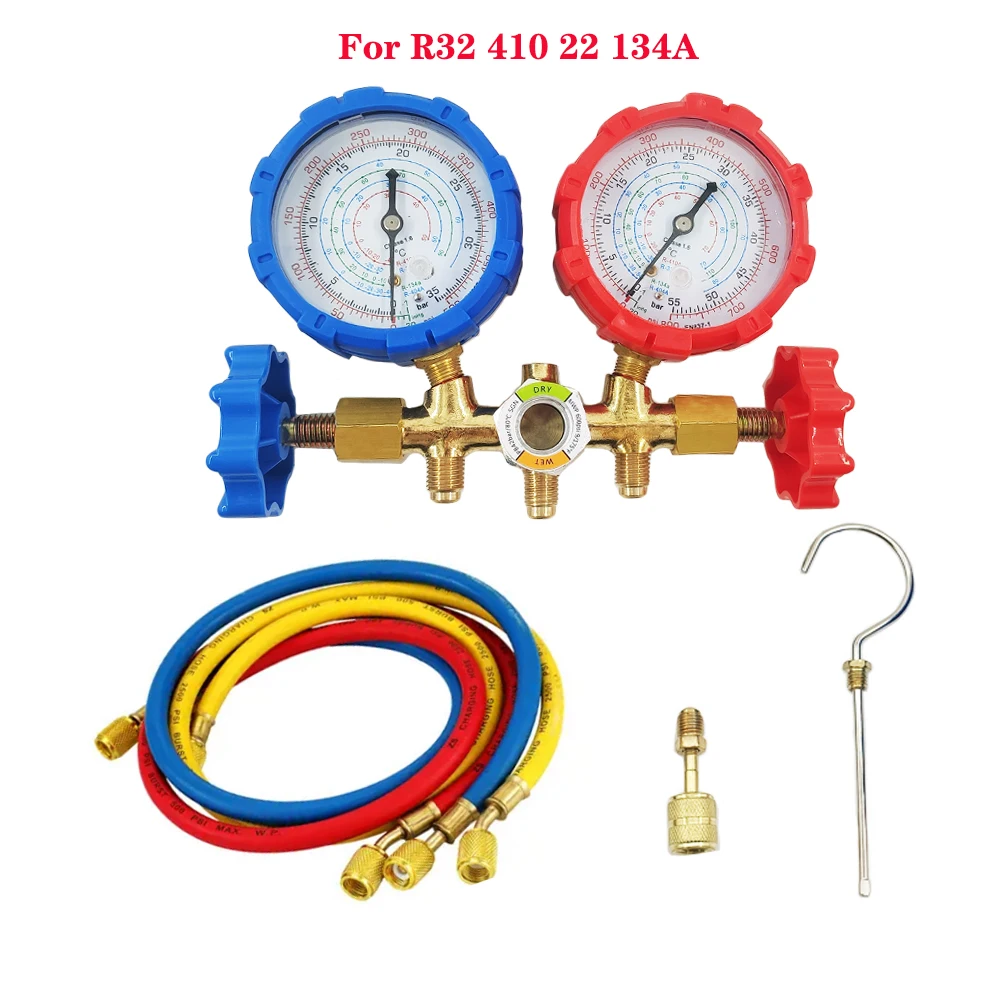 For R410A R32 R404A R134A Refrigerant Manifold Gauge Air Condition Refrigeration Set Air Conditioning Tools With Hose And Hook