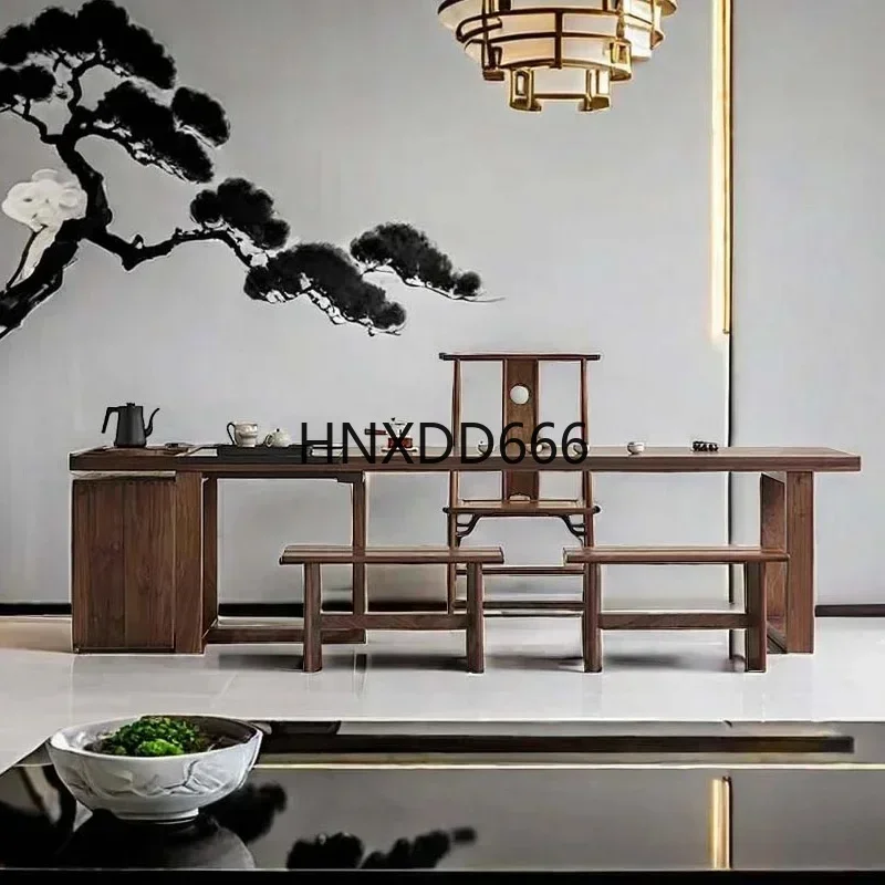 Large modern living room tea table in black mahogany log combination design