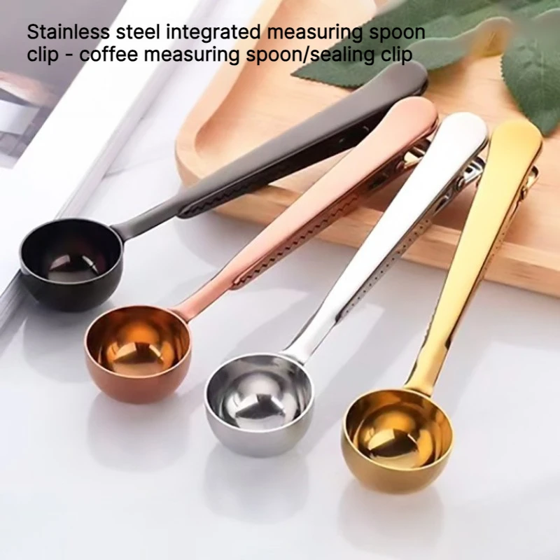 2-in-1 Coffee Scoop Stainless Steel Powder Measuring Spoon with Sealing Clip Tea Milk Scoop Must-have Tool