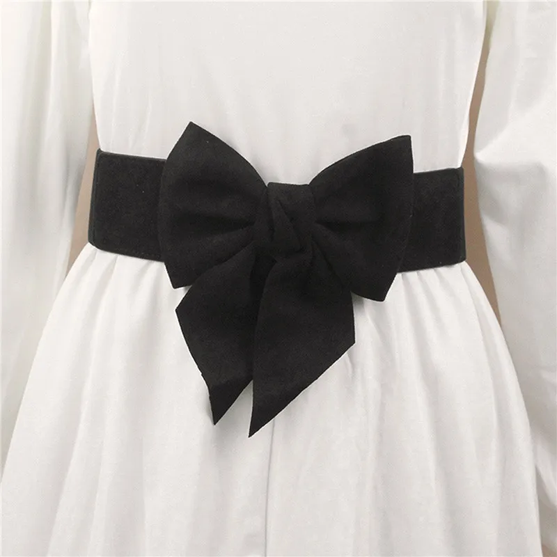 Red Bow Belt Bowknot Belts Stretchy For Women Party Dresses Sweet Punk Clothing Decor All-match Accessories 2023