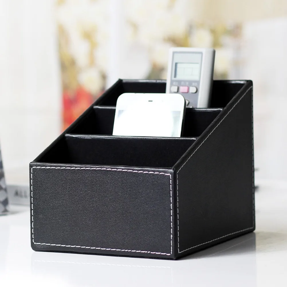 

Mobile Phone Remote Control Storage Box 3 Cells Desktop Organizer Desk Decor Coffee Table Storage Solution PU