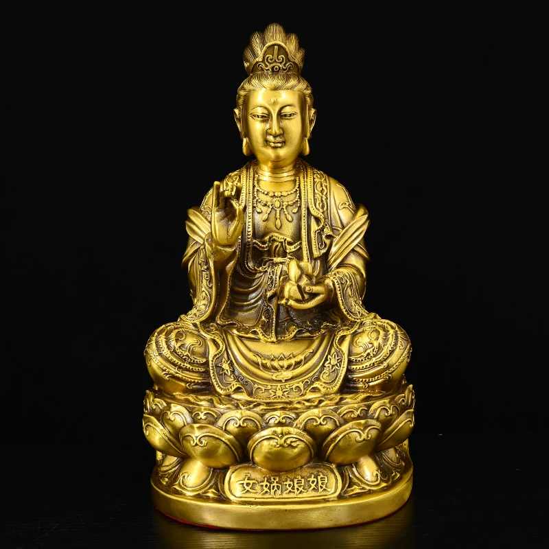 Colección de templo tibetano de 12 ", diosa antigua de latón N ü wa Immortal Nuwa, salón de adoración de Buda sentado, casa de ciudad