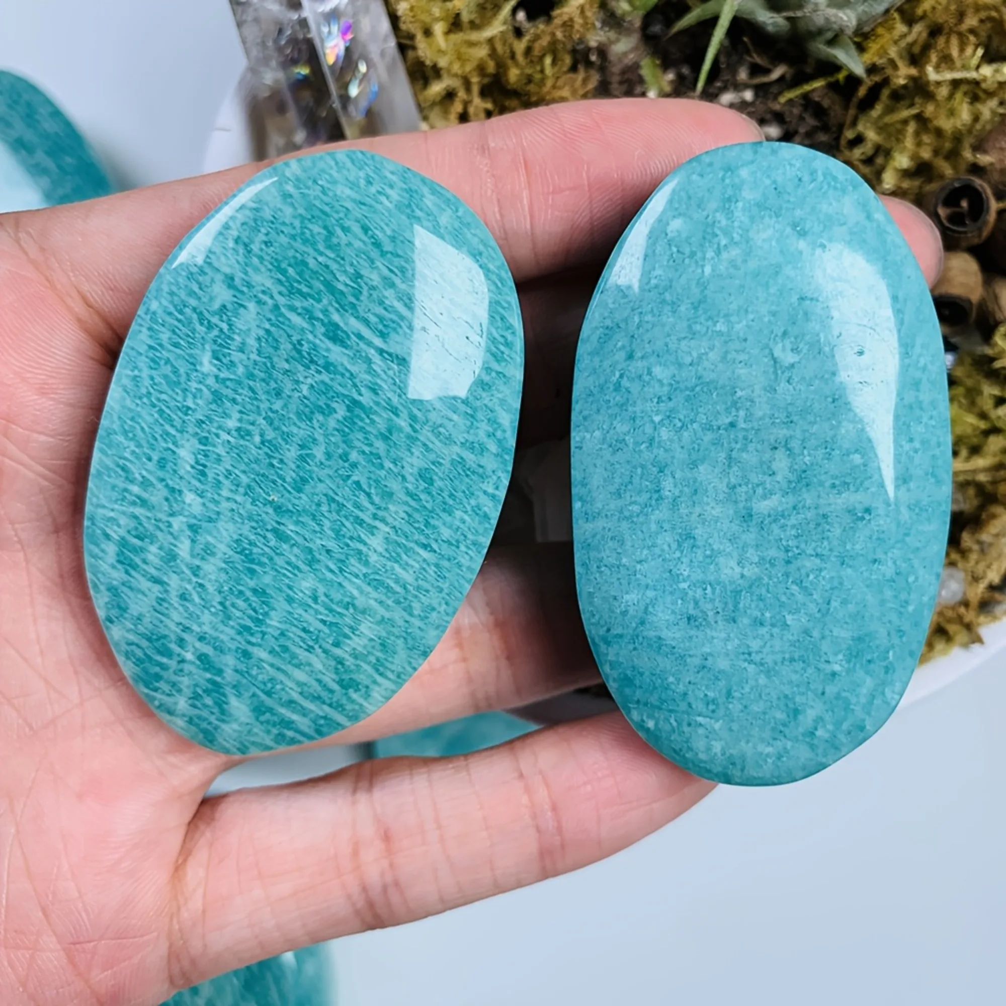 Amazonite Palm Stone, 1pc Random Delivery Unique Banded Green Stone Specimen, Perfect for Mineral Collectors