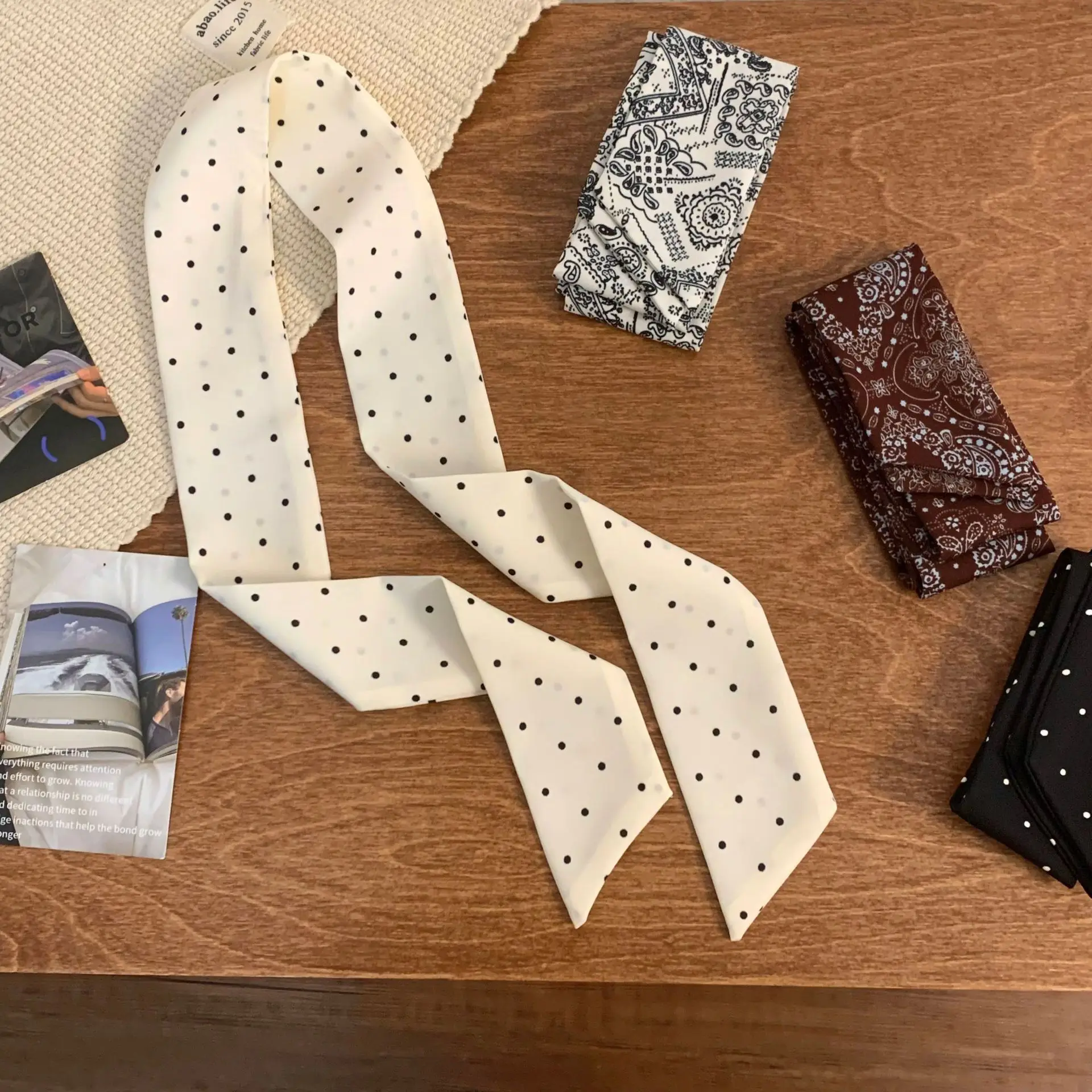 Корейский-узкий-длинный-шарф-в-горошек-лента-для-сумки-шейный-платок-чокер-женский-шейный-платок-корейские-узкие-длинные-шарфы