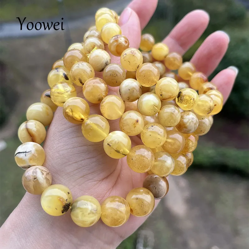 100% Real Amber Bracelet 9mm 13mm Round Beads New Year Gift Original Baltic Precious Stone Diy Rosary Natural Jewelry Wholesale