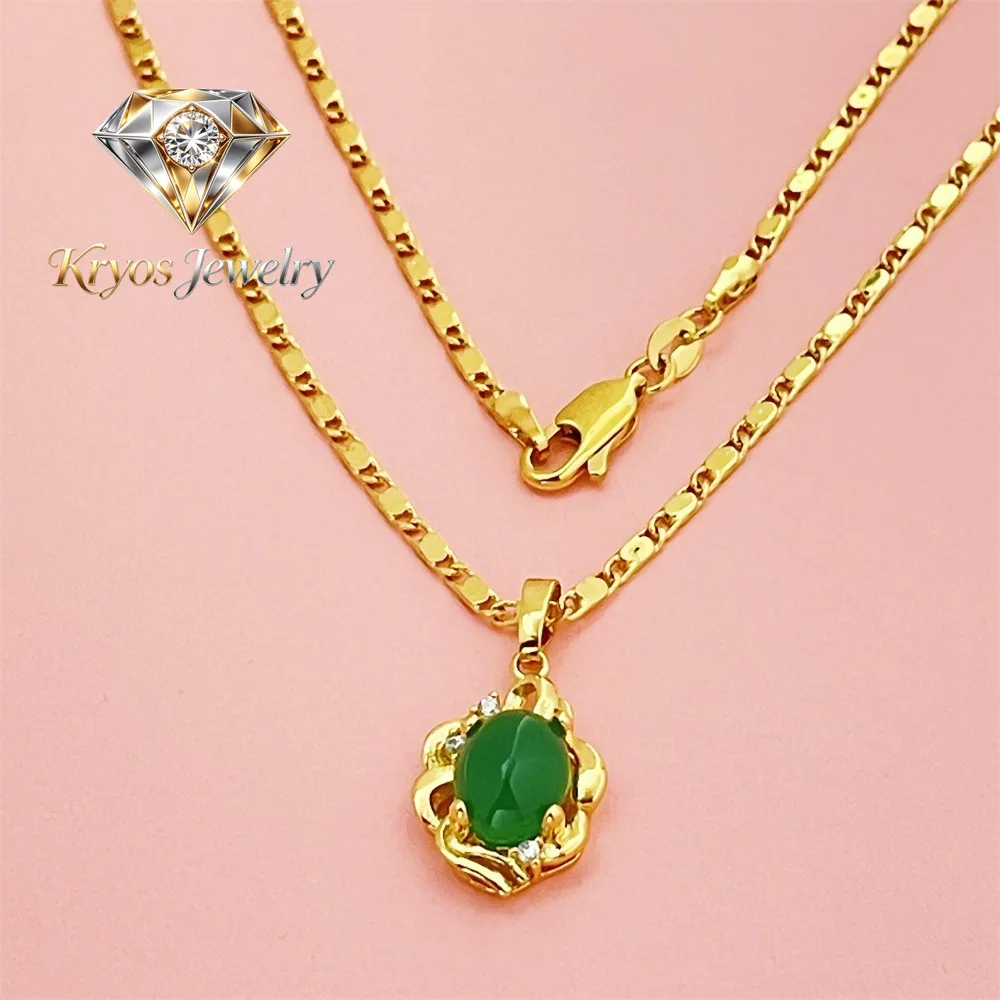 

Kryos Jewelry Luxury 24K 9999 Pure Gold real gold Women's jade pendant necklace