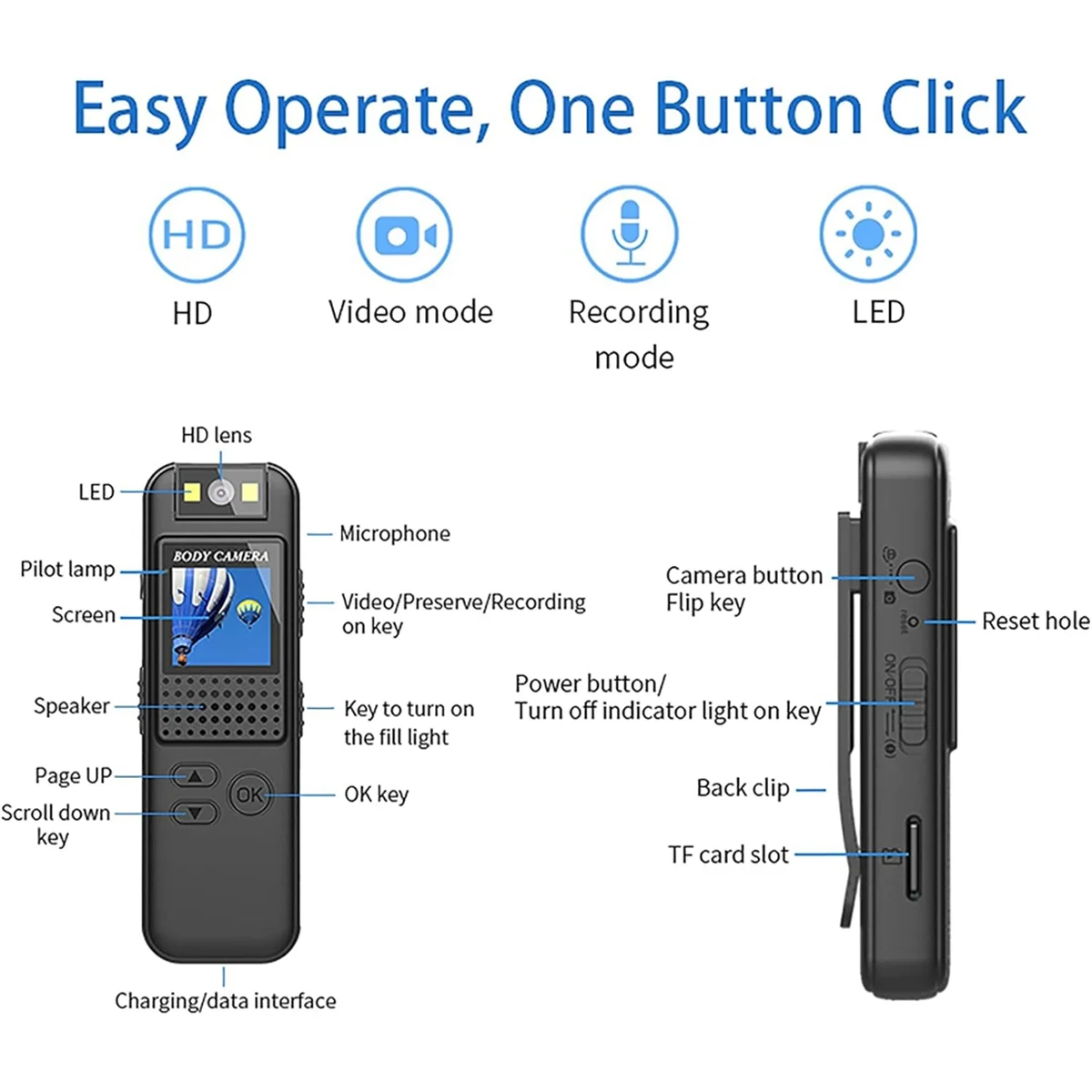 Body Camera,Police Body Cam Video HD 1080P, Rotate Wearable Clip for Law Enforcement,Security,Guard,Home,Outdoor,Travel