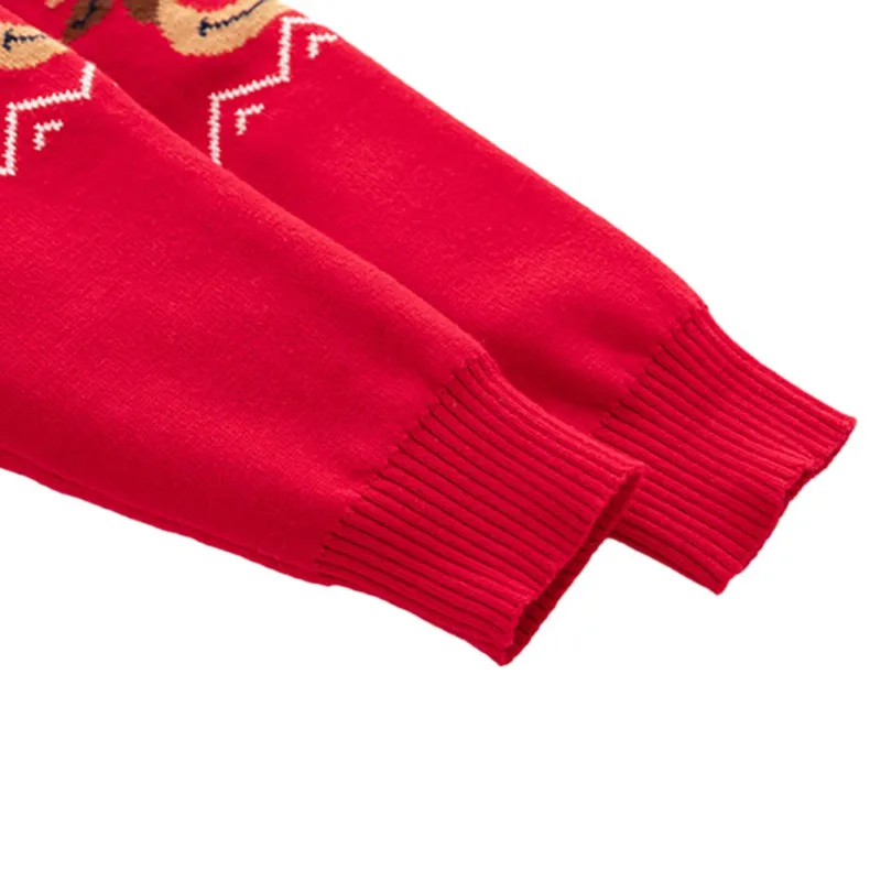 Winter Children\'s Thickened Sweater Boys And Girls Double Deer Jacquard Knitted Sweater Red Christmas Decoration Sweater