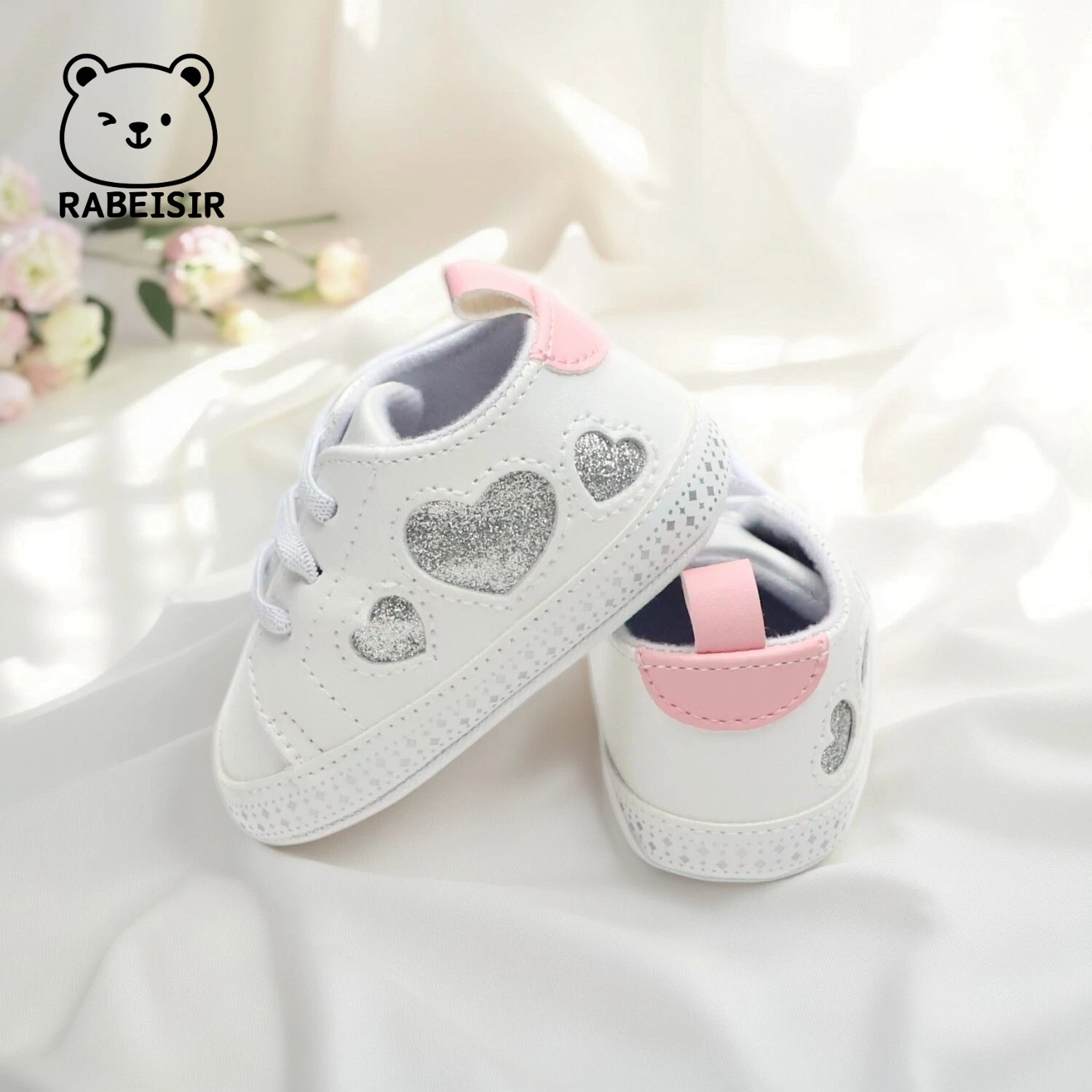

Baby Girl Toddler Shoes Love Style Baby Simple White Shoes Lightweight Non-Slip