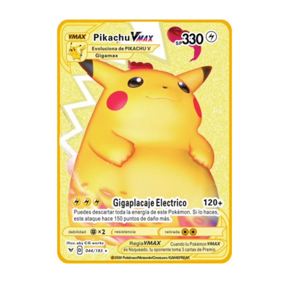 Hiszpańskie karty Pokémon metalowe litery Pokemon hiszpański Pokemon żelazne karty Mewtwo Pikachu Gx Charizard Vmax Cartas Pokémon Vmax