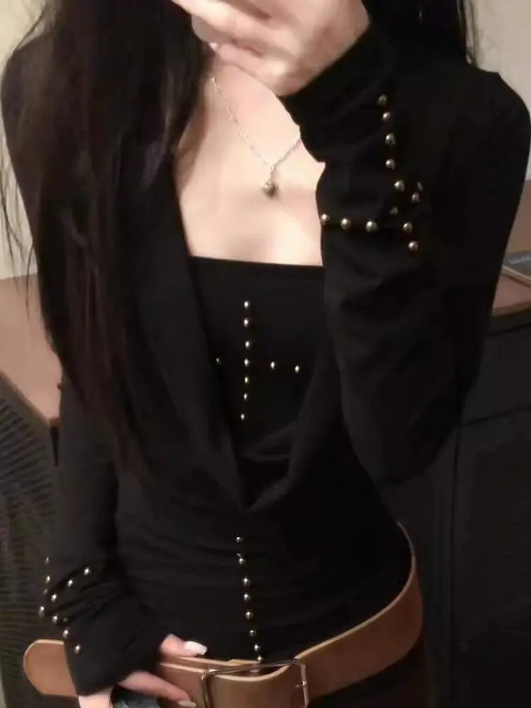 

Sexy Harajuku 2025 Ropa Mujer Casual Tshirts Gothic Black Woman T-Shirt Y2k Crop Tops Slash Neck Long Sleeve Tees Fashion Japan