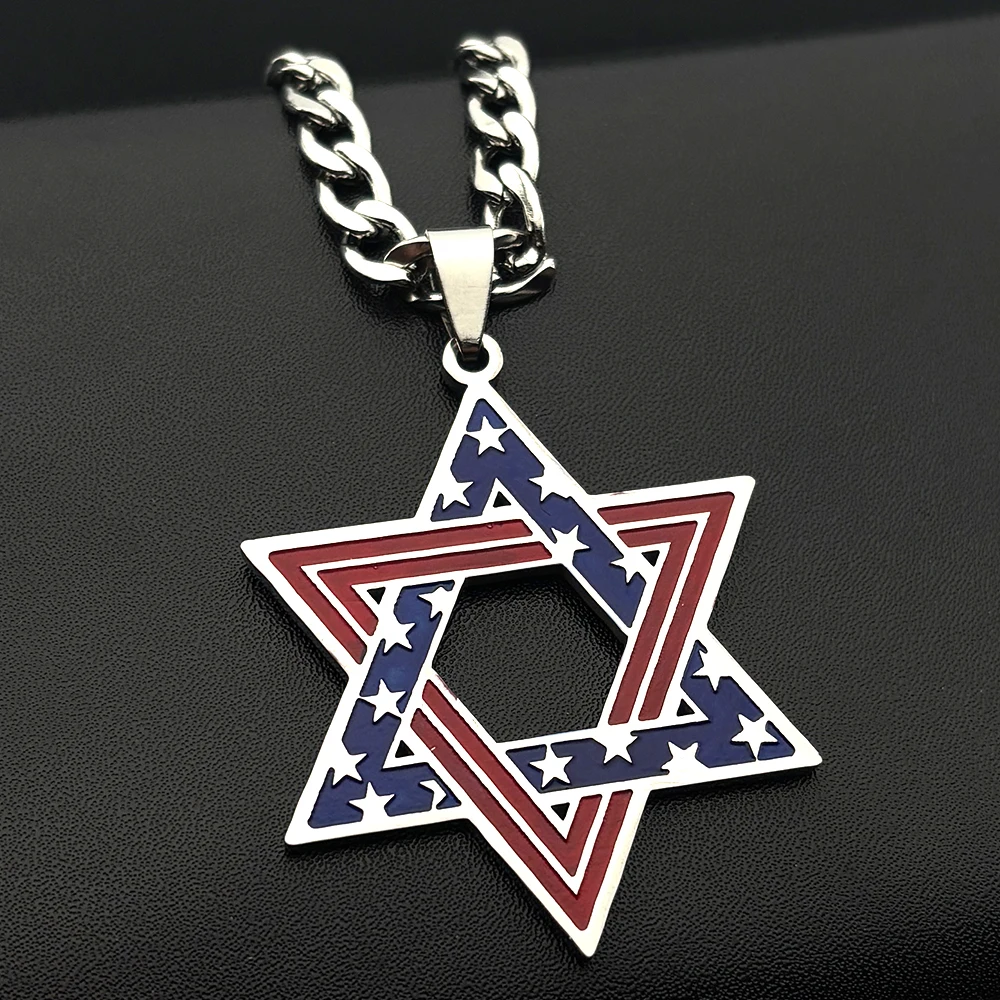 Judaism Israel Hexagram Jewish Magen David Enamel Long Necklace for Men Stainless Steel Star of David Chain Necklaces Jewelry