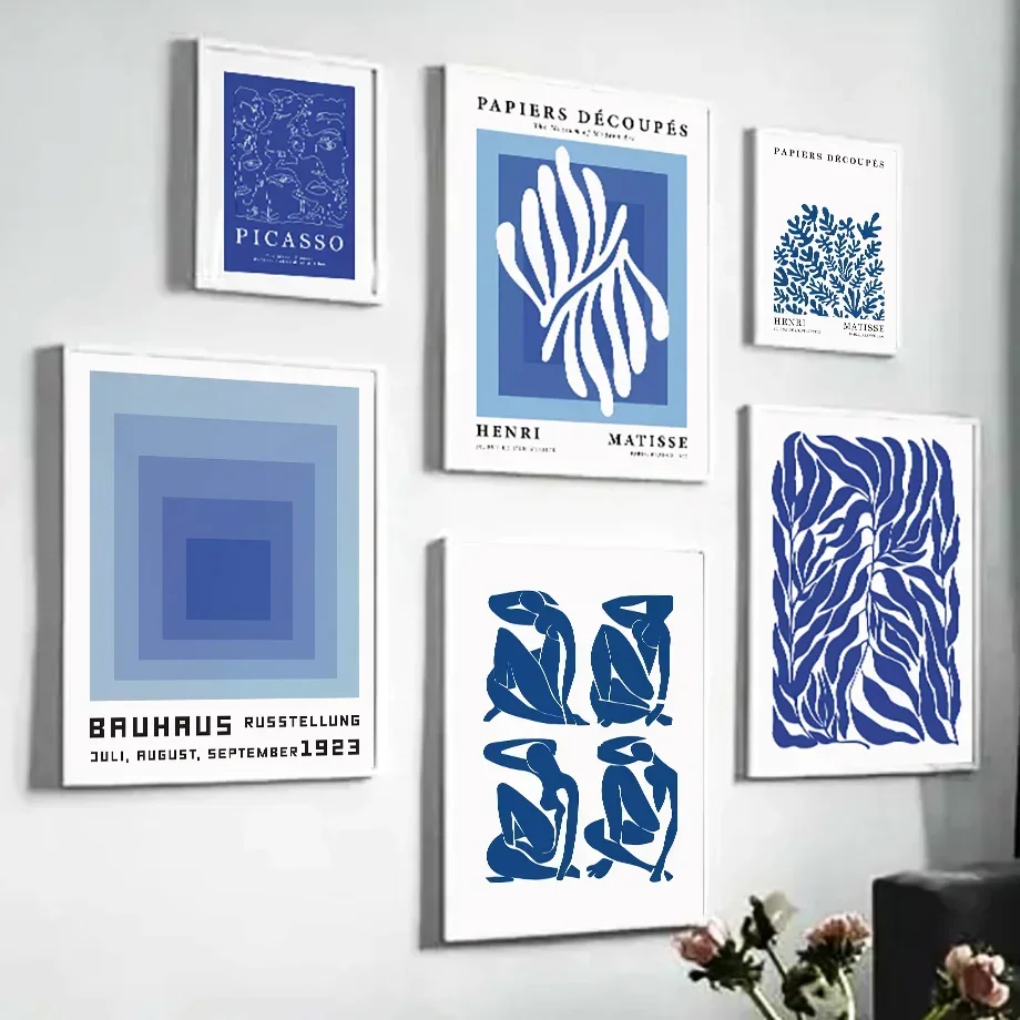 Affiches et impressions sur toile de feuilles de corail bleues Henri Matisse Bauhaus Picasso, peinture sur toile pour salon, images décoratives