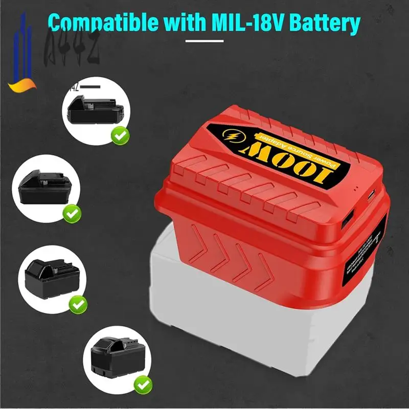 A44Z-PD100W USB Charger Adapter For  18V M18 Battery,With Type C PD 3.0 100W (MAX)& 1 USB QC3.0 Fast Charge