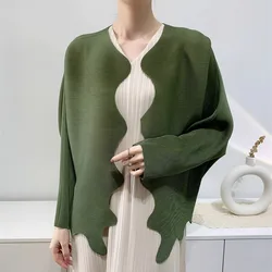 Miyake 2024 autunno nuovo stuzzicadenti pieghettato Top Cardigan da donna a maniche lunghe Versatile giacca a scialle irregolare