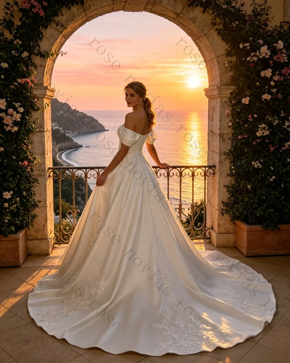 Customized Shoulder Style Satin Lace Applique Ball Dress 2026 Simple Strapless Trailing A-line Bridal Gown Suitable for Beaches