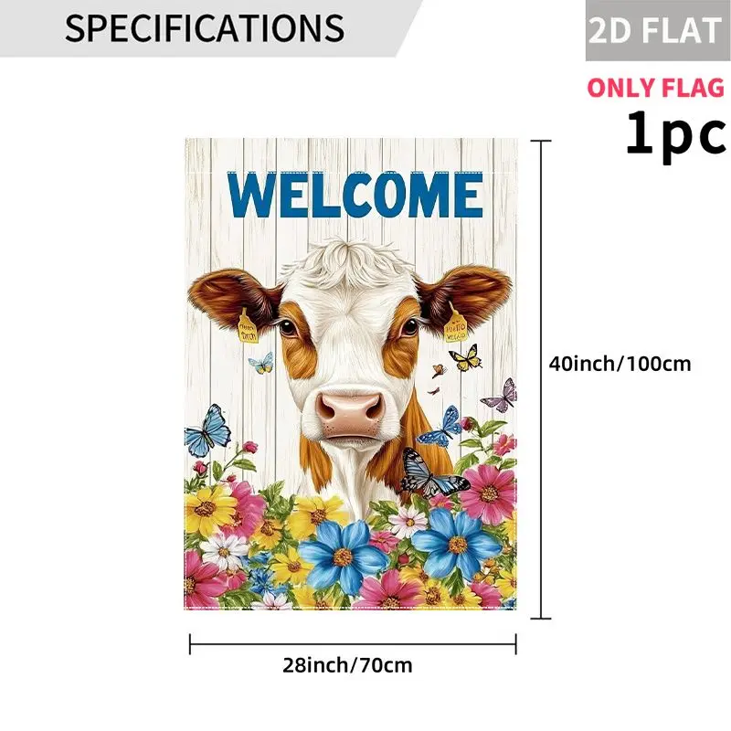 2D FLAT 1pc Double-Sided Garden flag Cow Face With Flowers And Butterflies 28x40 Inch Polyester(Pole