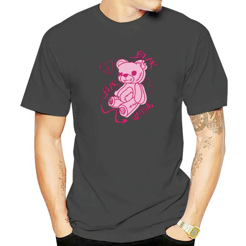 

100% Cotton Women T-shirt Bear Wating Cute Pink Teddy Printed Tee Shirt Summer Loose Crewneck Tops Street Fashion Female Clothes