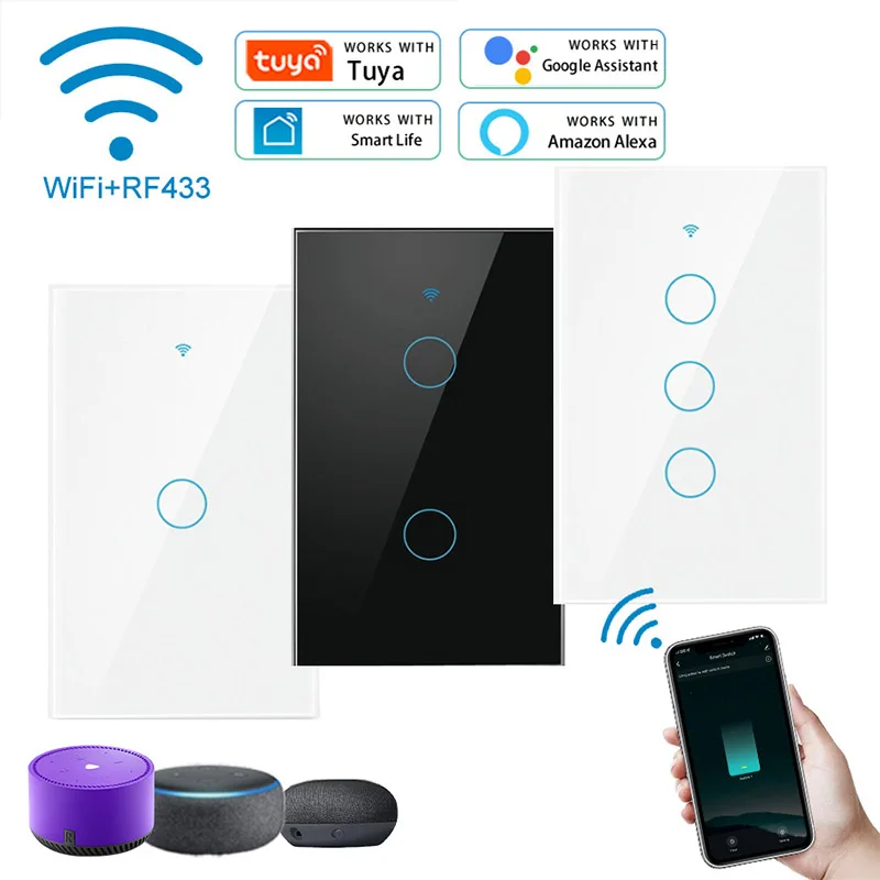 Tuya WiFi Smart Licht Schalter Neutral Draht/Kein Neutral Draht Erforderlich Wand Touch Schalter 1/2/3/4 Gang Schalter für Alexa Google Hause