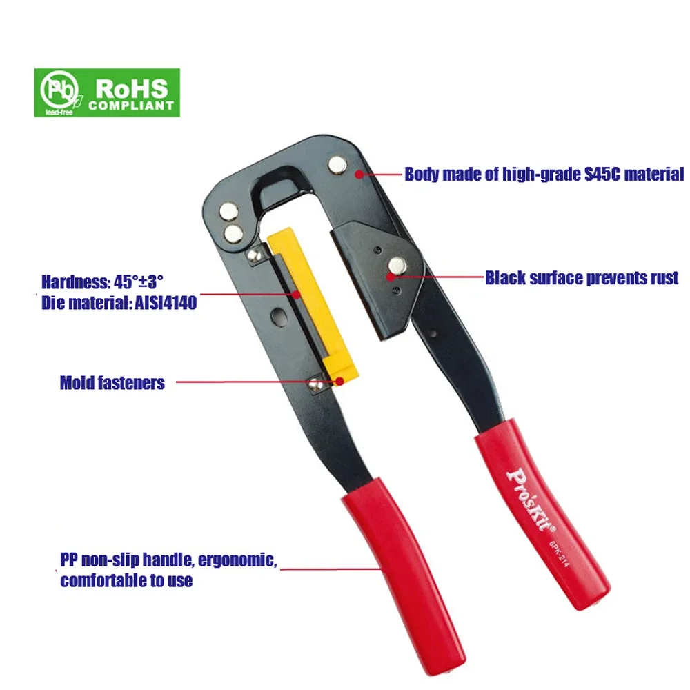 Herramienta de prensado Pro'skit 6PK-214 de 240mm, alicates de prensado tipo Pin multifuncionales para conectores tipo IDC en Cable de cinta