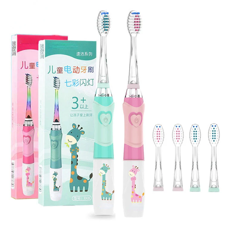 Kids Sonic Electric Toothbrush LED Timer Replaceable Brush Heads