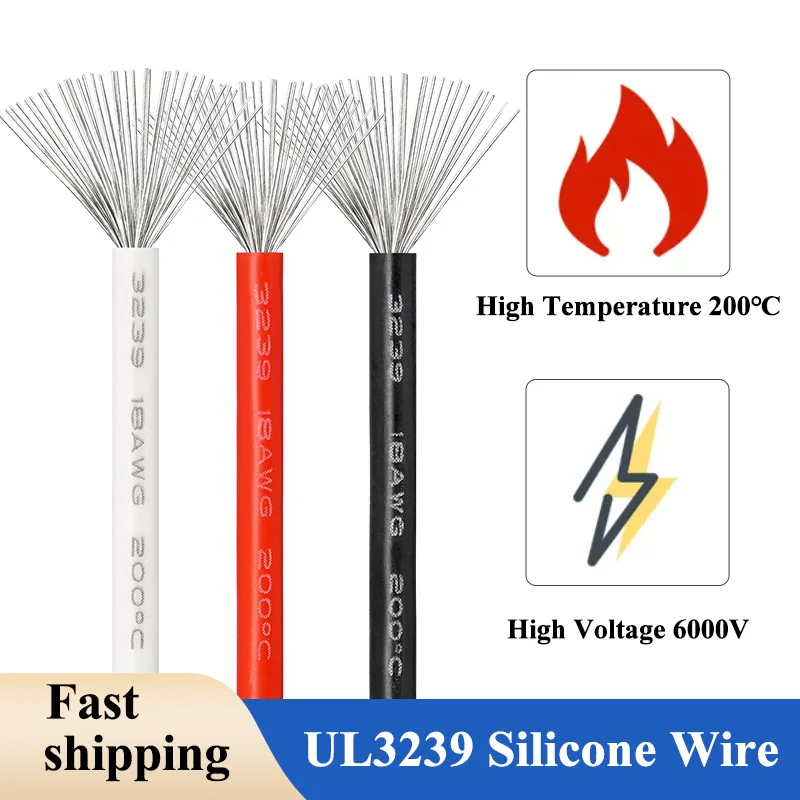 Red/Black/White 3239 Copper Wire 22 20 18 16 14AWG High Temperature Resistance Silicone High Voltage 6KV DC Electronic Cables