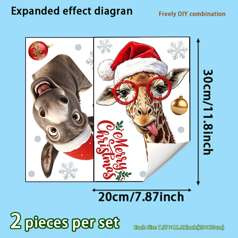 2pcs christmas Window Sticker,suitable for cabinet,glass doors,windows and wall decor,holiday decoration,freely DIY combination