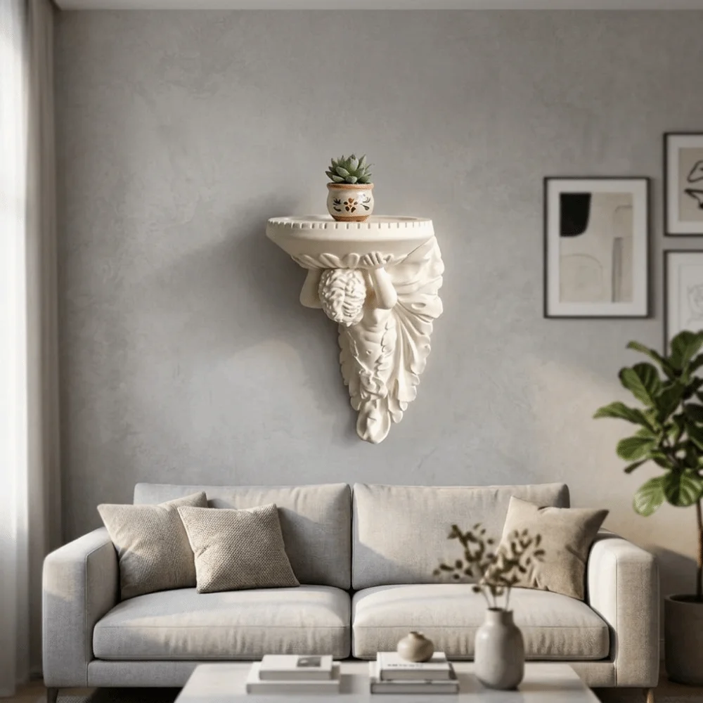 3D Printed Angel Floating Shelf European Style Plastic Plants Display Stand Wall Mounted Stable Decorative Wall Bracket