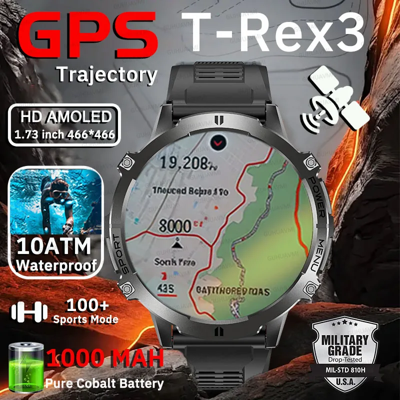 

2025 НОВЫЕ мужские спортивные часы с аккумулятором 1000 мАч Ultra Iong, умные часы с компасом, военные GPS, Bluetooth, вызов, IP68, водонепроницаемые часы