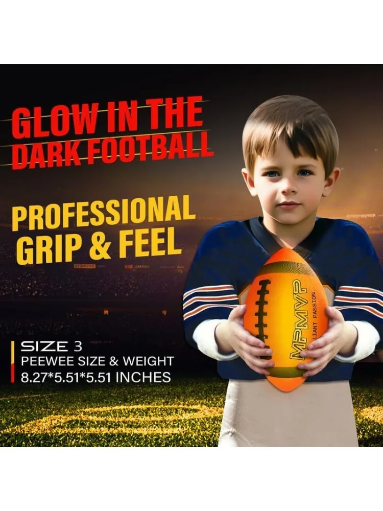 Glow in The Dark Kids Football Size 3 - Football Games for Kids 3-5 - Summer Sports Rugby Ball Toys for Toddlers Ages 8 - Cool