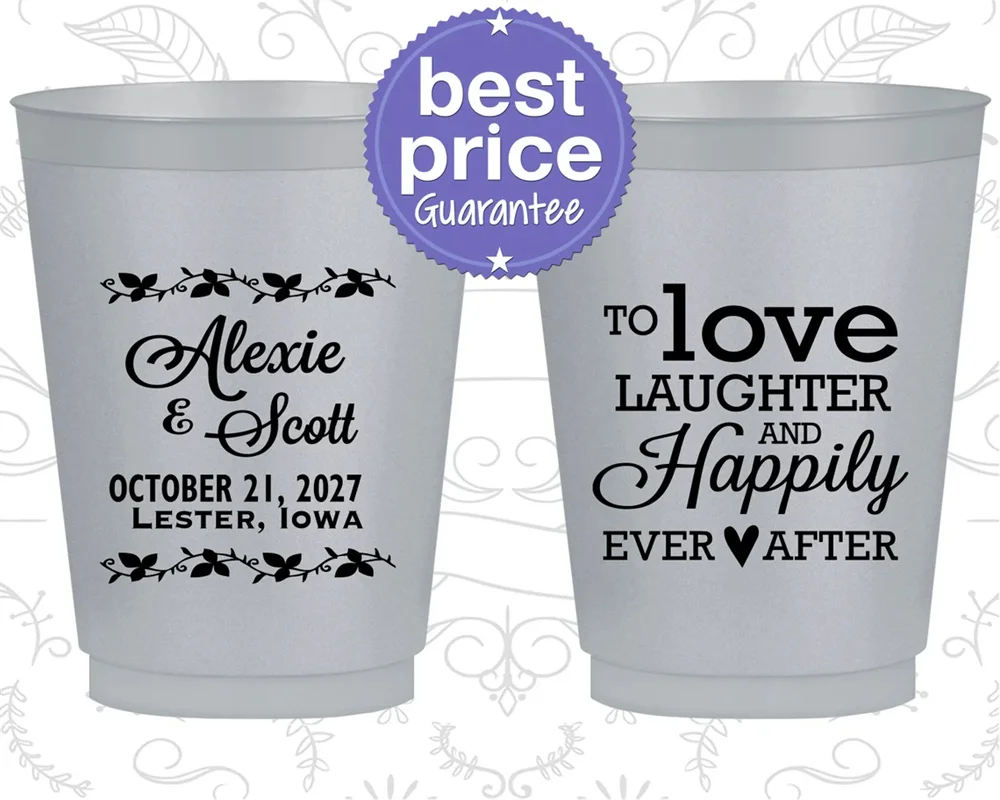 10PCS Frosted Plastic Cups, Love Laughter Happily Ever After, Wedding Favors, Custom Wedding Cups, Personalized Cups (C32)