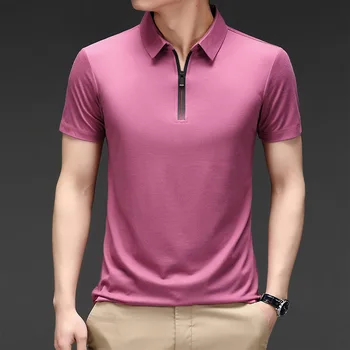 2023 yaz erkek buz ipek serin Polo kısa kollu tişört büyük ince kısa kollu T-shirt Polo GÖMLEK iş rahat gömlek
