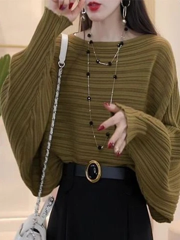 

Laid-ba Sle plus Size Faionable Design Loose Slimming Base Layer Sweater Comfortable Breathable Long Sve round Ne