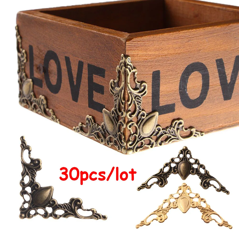 30Pcs Metal Angle Corner Brackets Gold Bronze 40mm Notebook Cover for Menus Photo Frame Furniture Decorative Protector