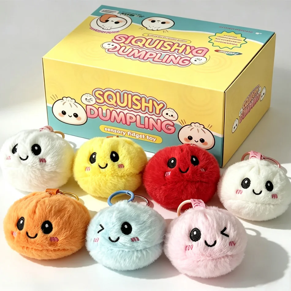 Cute Dumpling Squishy Plush Keychain Blind Box Soft Fluffy Sensory Fidget Toy Stress Relief Bag Pendant Girls Birthday Gift