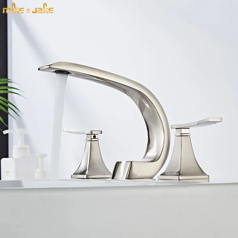 

Brush nickel washbasin hot and cold faucet table basin double handle split three hole washbasin wash basin three piece set tap