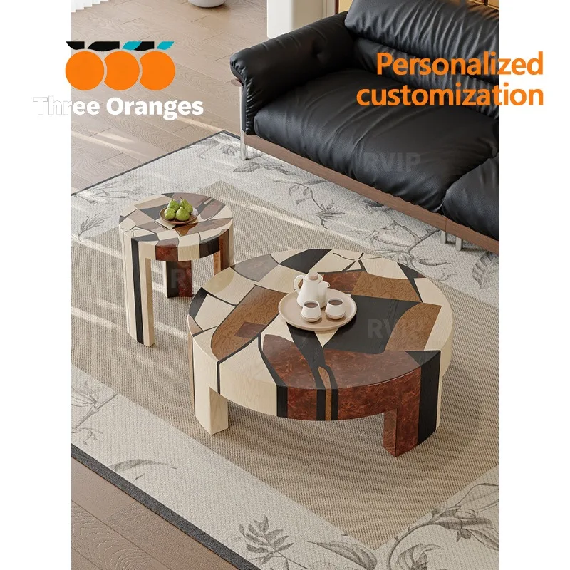 Art parquet coffee table Chinese and ancient style home high-end living room retro creative side table combination