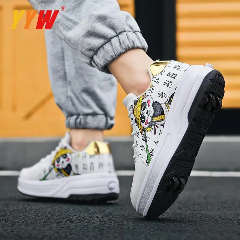 Detachable Kids 4 Wheels Portable Deform Roller Skates Shoes Blade Child Girls Boys Breathable Silding Gift Flying Sneaker