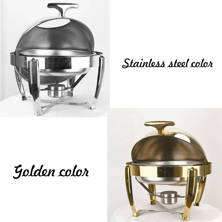 thicken Hotel Catering Seving Luxury Gold Chaffer Buffet Food Warmer 6liters Heater Round Roll Top Chaffing Dish