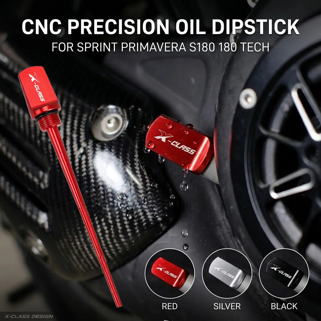 For VESPA Sprint Primavera S180 180 Tech 2026 Scooter CNC Aluminum Oil Dipstick Engine Gas Level Gauge with Seal Ring Black Red